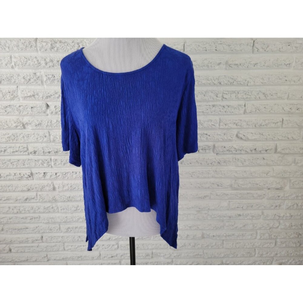 Connected Womens Top 18W Plus Blue Blouse Short Sleeve Stretch Career BLU128E